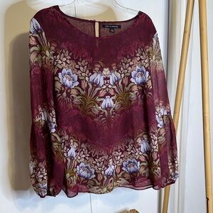 Zac &‎ Rachel Burgundy Floral Blouse size large